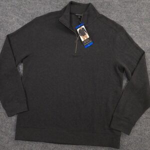 Banana Republic Waffle 1/4 Zip Pullover Sweater Mens L Black Heather Knit NEW